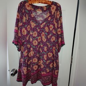 Floral V-Neck Women's Mini Dress Wallpaper Baroque Size L Easel